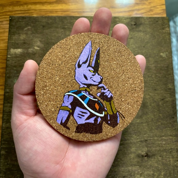Dragon Ball Super Beerus Laser Engraved Painted Cork Coaster - Picture 3 of 5